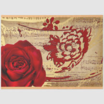 Elegantes Vintage-Musik-Rot-Rosen-Seidenpapier