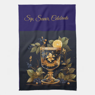 Elegantes Vintage Navy Blau und Gold Weihnachten  Geschirrtuch