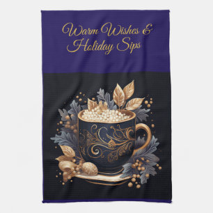 Elegantes vintage navyblaues und goldenes Weihnach Geschirrtuch