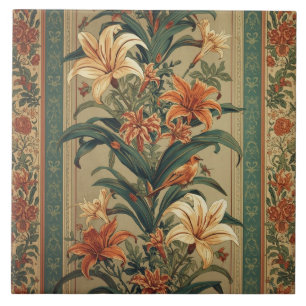 Elegantes Vintage-Nouveau-Blumen-Vögel-Design Fliese