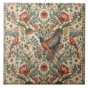 Elegantes Vintage-Nouveau-Blumen-Vögel-Design Fliese