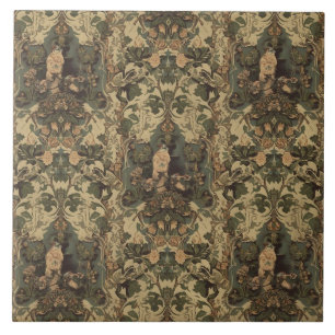 Elegantes Vintage-Nouveau-Blumen-Vögel-Design Fliese