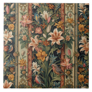 Elegantes Vintage-Nouveau-Blumen-Vögel-Design Fliese