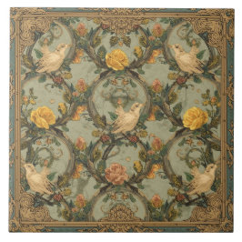 Elegantes Vintage-Nouveau-Blumen-Vögel-Design Fliese