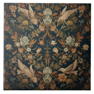 Elegantes Vintage-Nouveau-Blumen-Vögel-Design Fliese