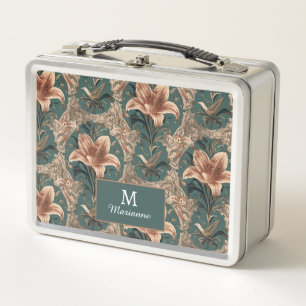 Elegantes Vintage-Nouveau-Blumen-Vogel-Muster Metall Brotdose