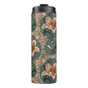 Elegantes Vintage-Nouveau-Blumen-Vogel-Muster Thermosbecher