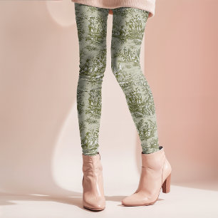 Elegantes vintage Oliven Grün Toile de Jouy Leggings