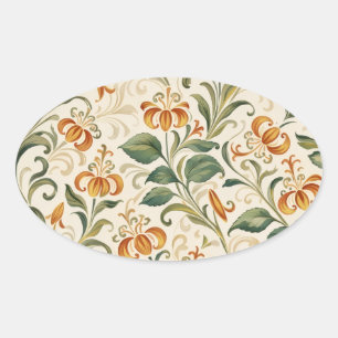 Elegantes Vintage-Orangenlilien-Blumenmuster Ovaler Aufkleber