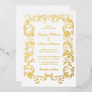 Elegantes Vintage-Ornament in Weißgold Folieneinladung