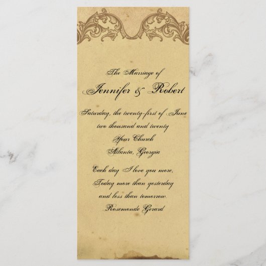 Elegantes Vintage-Pfau-Hochzeitsprogramm Programm (Vorderseite)