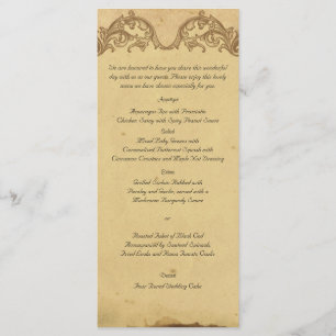 Elegantes Vintage-Pfau-Luxus-Hochzeitsmenü Menükarte