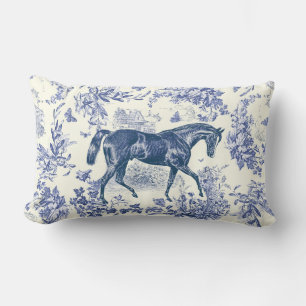 Elegantes Vintage-Pferd Blau Floral Toile Lendenkissen
