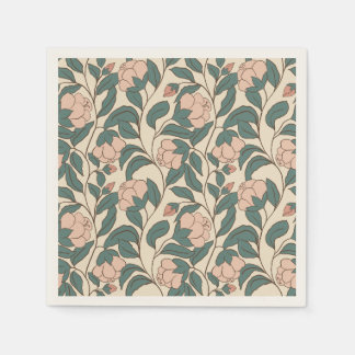 Elegantes Vintage-Pfingstrosen-Blumenmuster – Zeit Serviette
