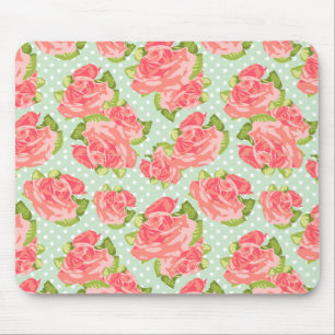 Elegantes Vintage Retro Blumenmuster Rosa Mint Wei Mousepad