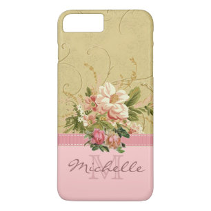 Elegantes vintage rosa Blumen-Rosen-Monogramm-Name Case-Mate iPhone Hülle