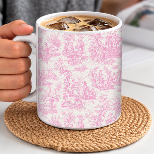 Elegantes Vintage-Rosa-Französisch Toile De Jouy Kaffeetasse