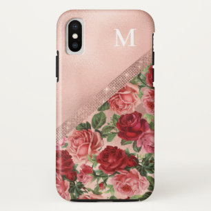 Elegantes Vintage-Rosa-Rote-Rosen-Blumen-Monogramm Case-Mate iPhone Hülle