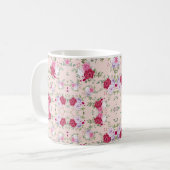 Elegantes Vintage-Rosa- und Burgunder-Blumenmuster Kaffeetasse (Vorderseite Links)