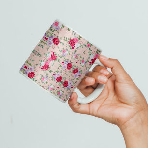 Elegantes Vintage-Rosa- und Burgunder-Blumenmuster Kaffeetasse
