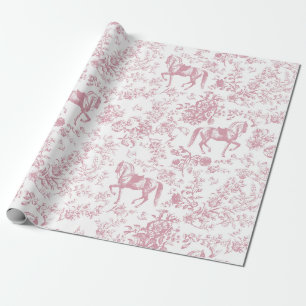 Elegantes Vintage-Rosa-Weiß-Pferd-Blumenmuster Geschenkpapier