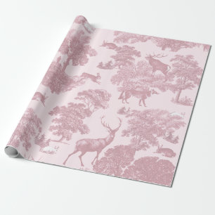Elegantes Vintage Rosé Pink Toile Reh Wald Geschenkpapier