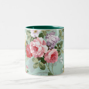 Elegantes Vintage-Rosenmuster in Rosa und Rot Zweifarbige Tasse