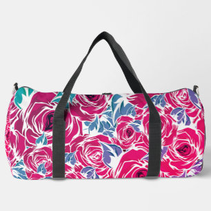 Elegantes Vintage-Rosenmuster - Rote und grüne Blü Duffle Bag