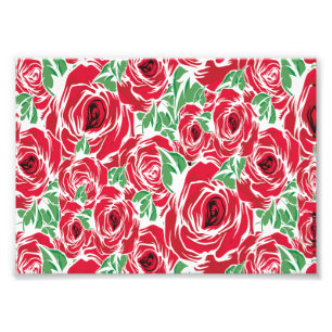 Elegantes Vintage-Rosenmuster - Rote und grüne Blü Fotodruck