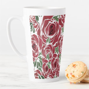 Elegantes Vintage-Rosenmuster - Rote und grüne Blü Milchtasse