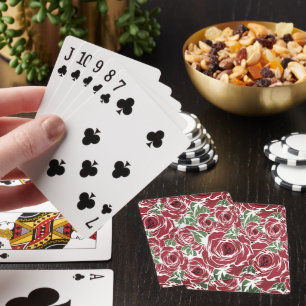 Elegantes Vintage-Rosenmuster - Rote und grüne Blü Spielkarten