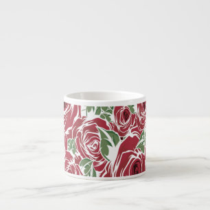 Elegantes Vintage-Rosenmuster - Rote und grüne Flo Espressotasse