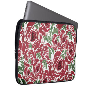 Elegantes Vintage-Rosenmuster - Rote und grüne Flo Laptopschutzhülle