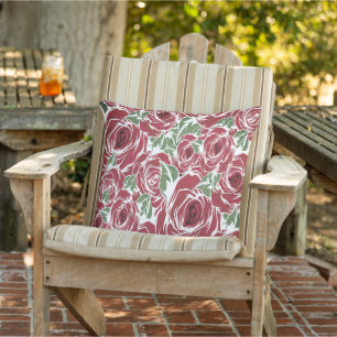Elegantes Vintage-Rosenmuster - Rotes und grünes F Kissen