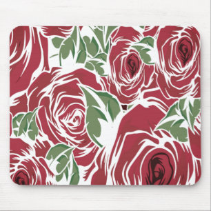 Elegantes Vintage-Rosenmuster - Rotes und grünes F Mousepad