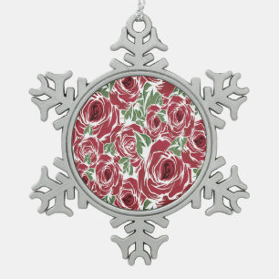 Elegantes Vintage-Rosenmuster - Rotes und grünes F Schneeflocken Zinn-Ornament