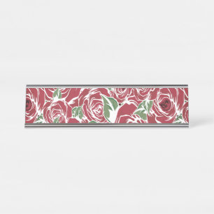 Elegantes Vintage-Rosenmuster - Rotes und grünes F Schreibtischnamensplakette