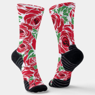 Elegantes Vintage-Rosenmuster - Rotes und grünes F Socken