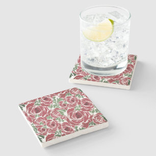 Elegantes Vintage-Rosenmuster - Rotes und grünes F Steinuntersetzer