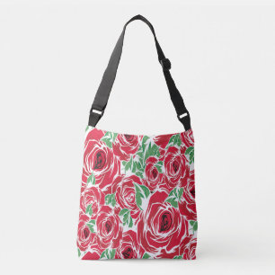 Elegantes Vintage-Rosenmuster - Rotes und grünes F Tragetaschen Mit Langen Trägern