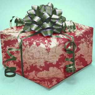 Elegantes Vintage-Rot-Toile-de-Jouy-See Geschenkpapier Set
