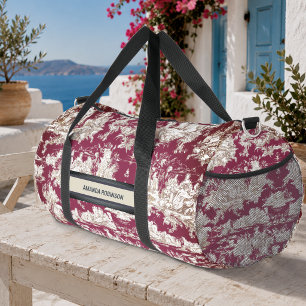 Elegantes vintage rotes See-Toile-de-Jouy-Monogram Duffle Bag