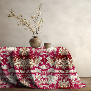 Elegantes vintage rotes See-Toile-de-Jouy-Monogram Tischdecke