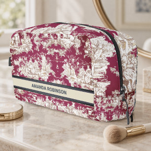 Elegantes vintage rotes See-Toile-de-Jouy-Monogram Waschbeutel