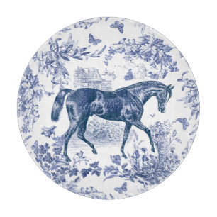 Elegantes Vintage-Rustik-Blau-Pferd-Country-Toile Schneidebrett