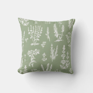 Elegantes Vintage-Salbei-Grün-Kräutergarten-Muster Kissen