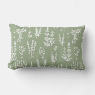 Elegantes Vintage-Salbei-Grün-Kräutergarten-Muster Lendenkissen