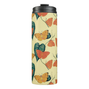 Elegantes Vintage-Schmetterlinge und Blätter-Muste Thermosbecher
