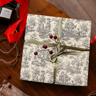 Elegantes Vintage Schwarz Weiß Toile De Jouy Geschenkpapier