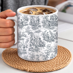 Elegantes vintage schwarzes Toile de Jouy Kaffeetasse